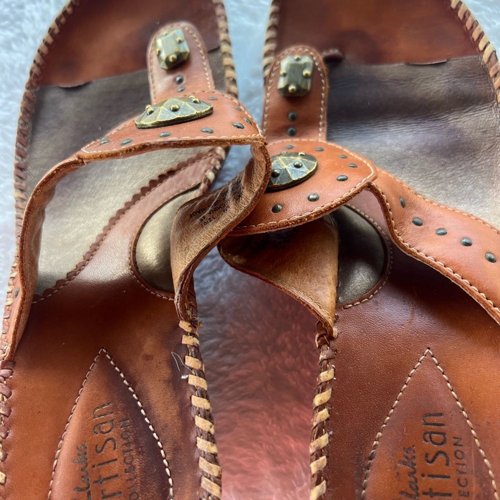 Clarks Tan Leather Braided Detail Sandals - Picture 13 of 14